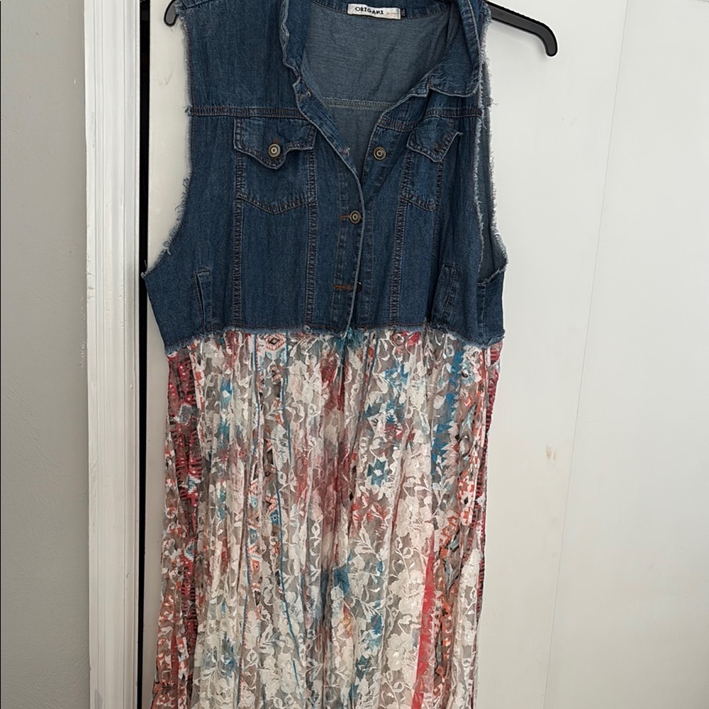 Origami Denim and Floral Lace Vest